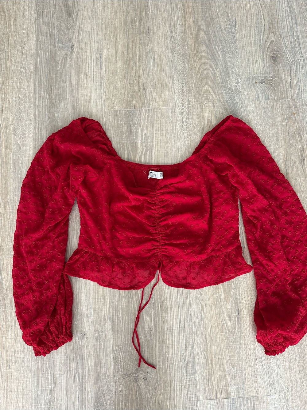 Hollister Red Ruched Long-Sleeve Crop Top